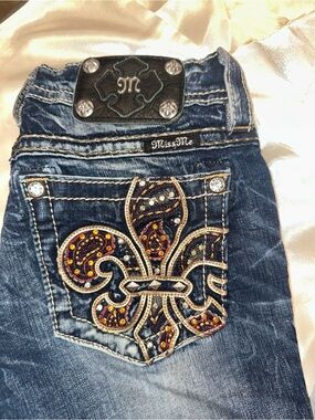 Miss Me Blue Denim Jeans with Embellished Fleur-de-Lis Pocket